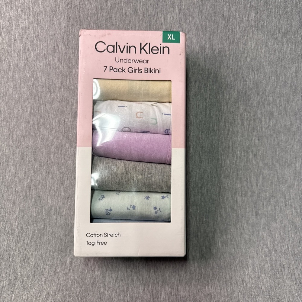 NEW Calvin Klein Girls 7 Pk Cotton Bikini Underwear, XL Waist Size 24.5 Inch